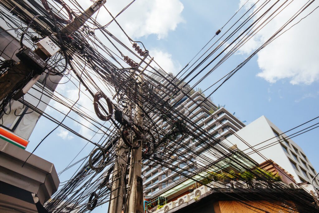 Crowded Power Pole in Thailand