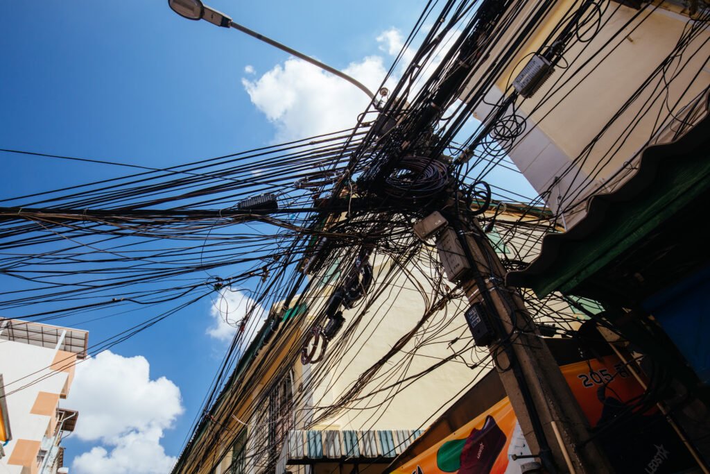Crowded Power Pole in Thailand