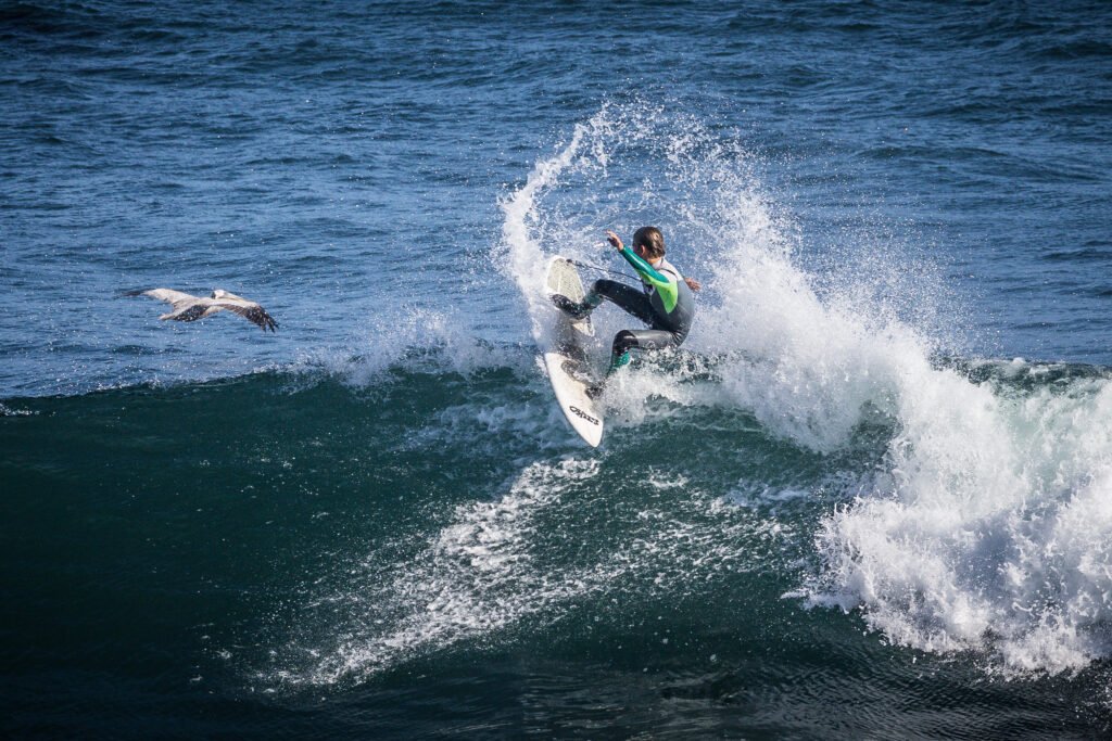 Surfer Rides Wave in Steamer Lane Santa Cruz California Ocean Sport Action